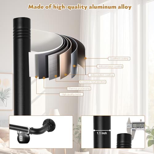 YAJUXIU Black Industrial Curtain Rod for Windows 66-120 Inches - Rustic 1 Inch Rod for Indoor or Outdoor Use, Adjustable from 30 to 120 Inches - Image 3