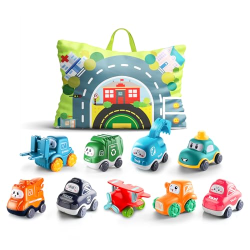 ALASOU 9 PCS Baby Cranes Car Toys with Playmat/Storage Bag|1st Birthday Gifts for Toddler|Baby Toy for 1 2 Year Old Boy|1 2 Year Old Boy Christmas Birthday Gift for Infant|Stocking Stuffers for Kids - Image 1