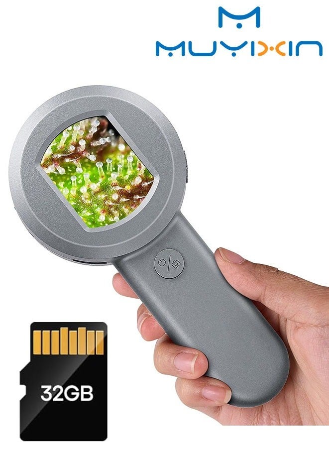 Muyixin ميكروسكوب رقمي محمول بشاشة LCD 2 بوصة، ميكروسكوب جيب محمول 100X للأطفال مع بطاقة TF سعة 32GB، مكبر عدسات إلكتروني مع أضواء قابلة للتعديل، كاميرا USB إلى الكمبيوتر - Image 1