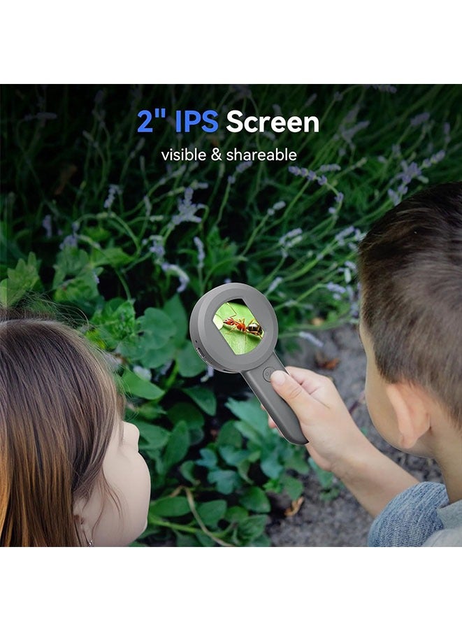 Muyixin ميكروسكوب رقمي محمول بشاشة LCD 2 بوصة، ميكروسكوب جيب محمول 100X للأطفال مع بطاقة TF سعة 32GB، مكبر عدسات إلكتروني مع أضواء قابلة للتعديل، كاميرا USB إلى الكمبيوتر - Image 2