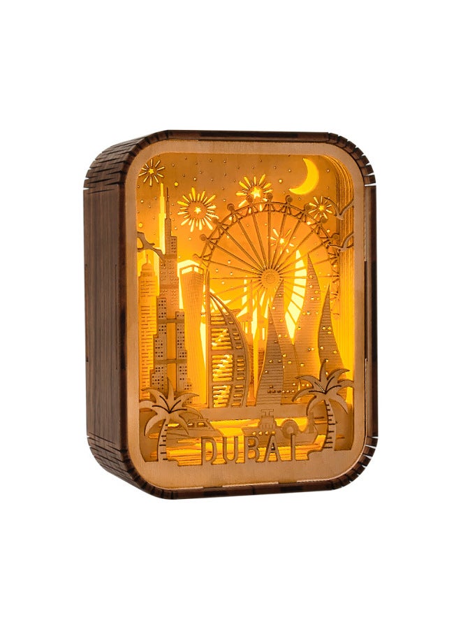 Creative Cultural And Creative Craft Gifts Foreign City Tourist Scenic Spot Souvenirs Desktop Ornaments Wood Carving Night Light