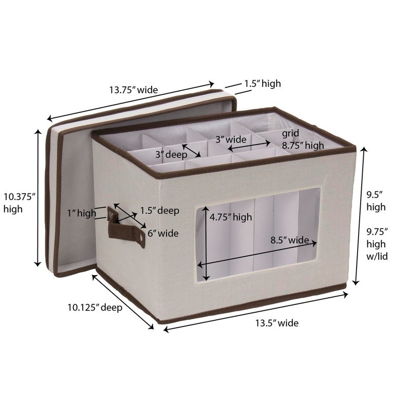 Household Essentials Natural 544 Stemware Storage Box with Lid and Handles | Champagne Glasses Canvas with Brown Trim - Image 5