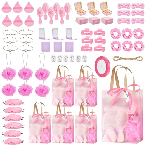 Rigibright 74Pcs Baby Shower Prizes for Game Winners Baby Shower Favors Gifts including Headband Hair Brush Jewelry Box with Gift Bag for Baby Shower Game Prizes Wedding Bridal Shower Favors (Pink) - Image 1