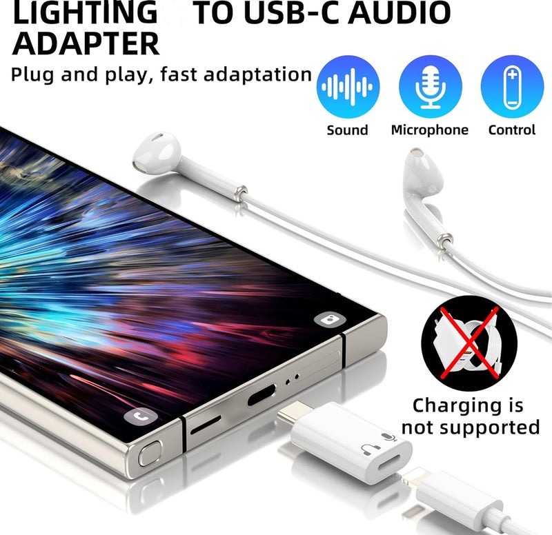 ETZIN Lighting Female to USB C Male Audio Adapter for Phone 15 16 Pro Max Plus IPad Air McBook Galaxy Android Phones, Connector Support Audio & Microphone, Not for Charge & Data Transfer EPL-1518CC - Image 5