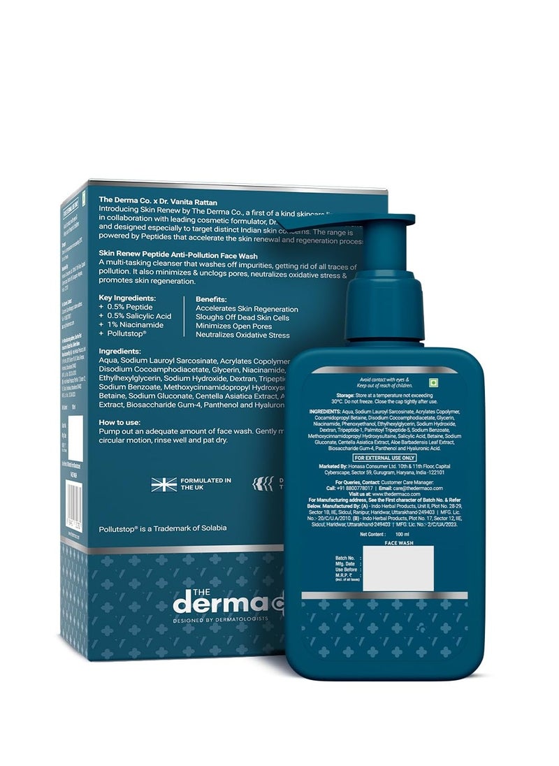 THE derma Co The Derma Co. X Dr.V Skin Renew Peptide Anti-Pollution Face Wash With Peptides and Niacinamide-100ML 0.5% Salicylic Acid Exfoliation|Gentle and Deep Cleansing  - Image 2