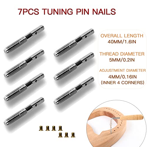 Cheerock 7 Lyre Harp Strings 7pcs String Pin Nails with Tuning Wrench Replacement for Lyre Harp and Other Small Harp Musical Stringed Instrument - Image 3