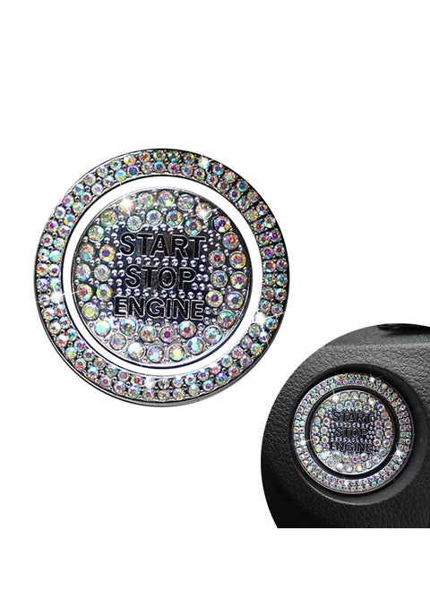 2 PCS Car One-Button Start Button Outer Ring Sticker, Sparkling Rhinestones Fully Protect Button Decorative Cover, Self-Adhesive Anti-Scratch Accessory, for Most Models