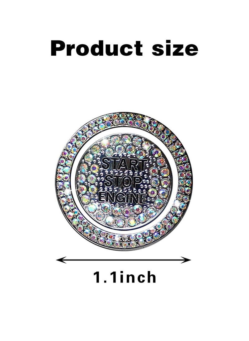 2 PCS Car One-Button Start Button Outer Ring Sticker, Sparkling Rhinestones Fully Protect Button Decorative Cover, Self-Adhesive Anti-Scratch Accessory, for Most Models