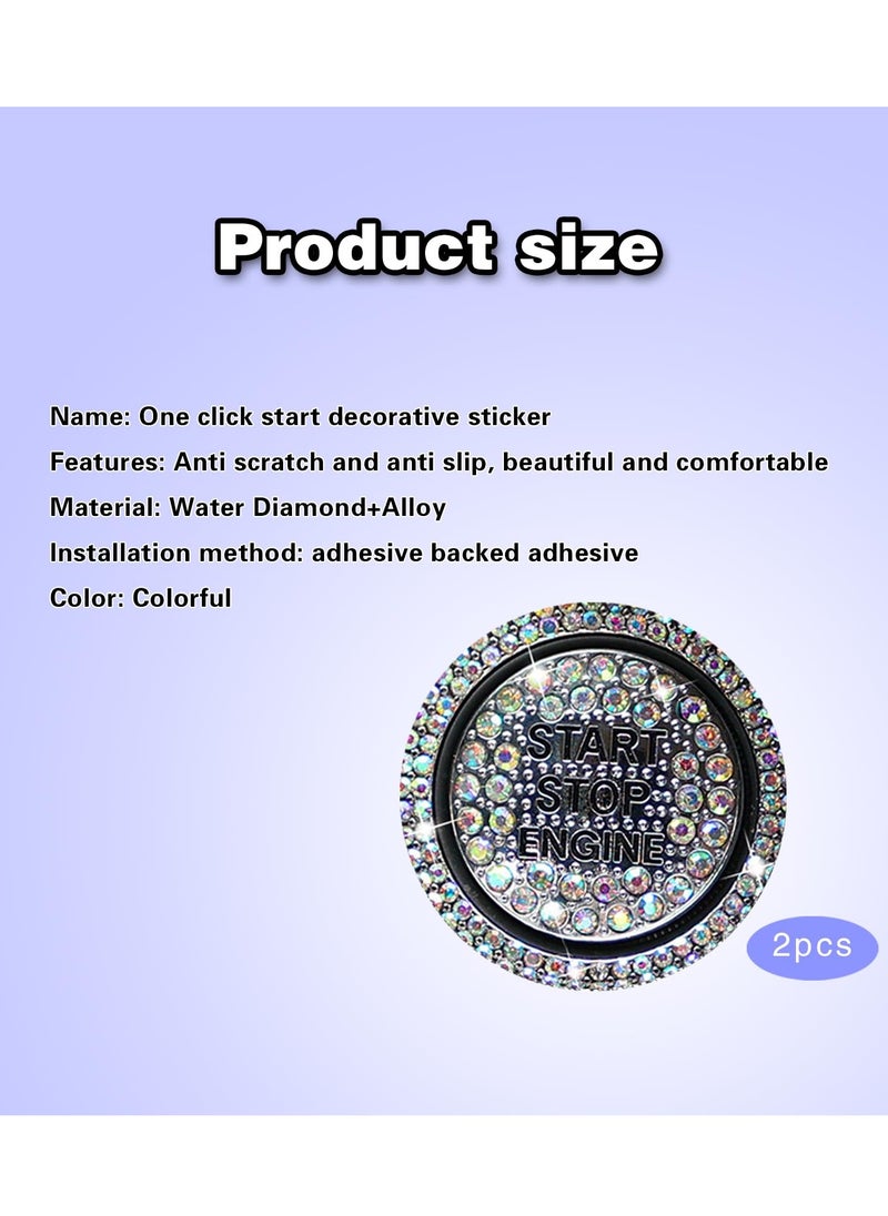 2 PCS Car One-Button Start Button Outer Ring Sticker, Sparkling Rhinestones Fully Protect Button Decorative Cover, Self-Adhesive Anti-Scratch Accessory, for Most Models