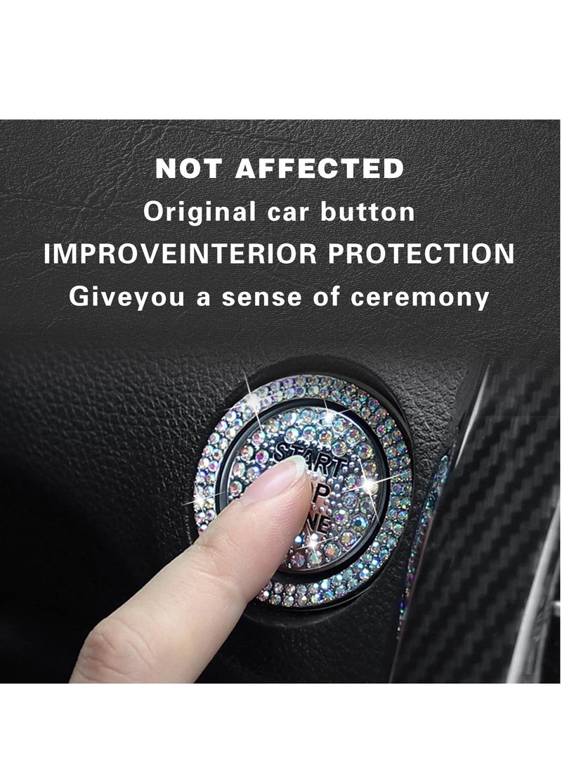2 PCS Car One-Button Start Button Outer Ring Sticker, Sparkling Rhinestones Fully Protect Button Decorative Cover, Self-Adhesive Anti-Scratch Accessory, for Most Models