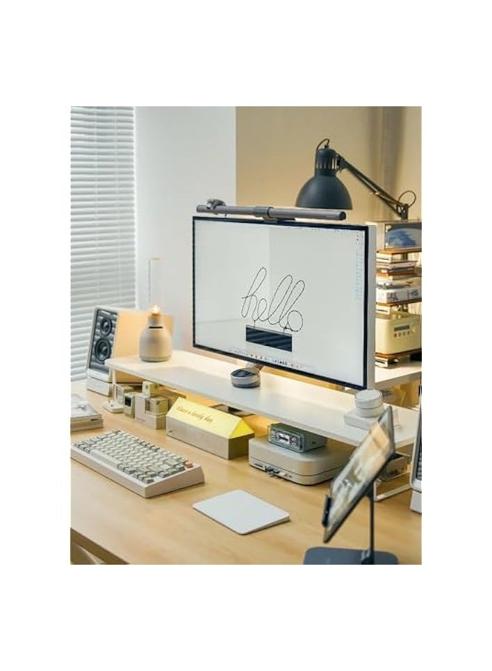 erorex White Monitor Stand Riser, 60cm Wood Monitor Stand for Desk, TV/Screen/PC/Printer/Laptop Riser, Computer Stand with Keyboard Organizer, Desktop Shelf, Monitor Riser (ANMSR60)  - Image 5
