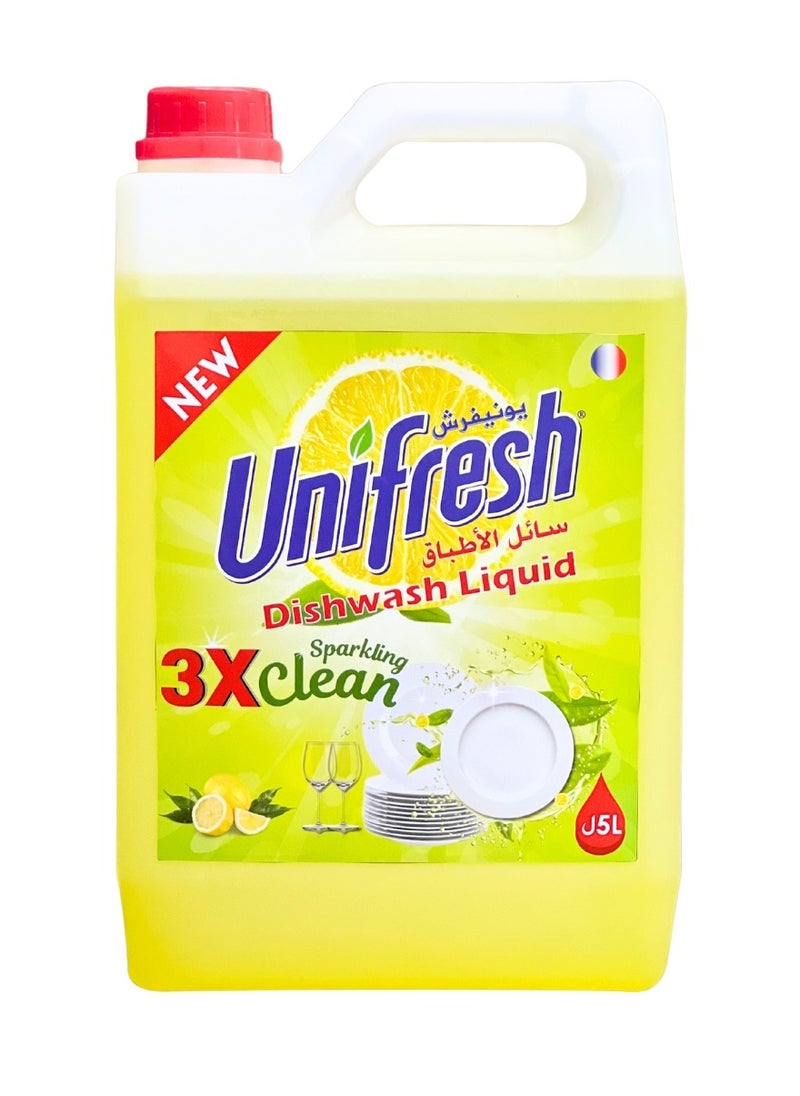 Unifresh Dishwashing Liquid Lemon Yellow 5L – Powerful Grease Cutting, Long-lasting Freshness, Antibacterial Formula, Gentle on Hands, Ideal for Home & Kitchen Use  - Image 1