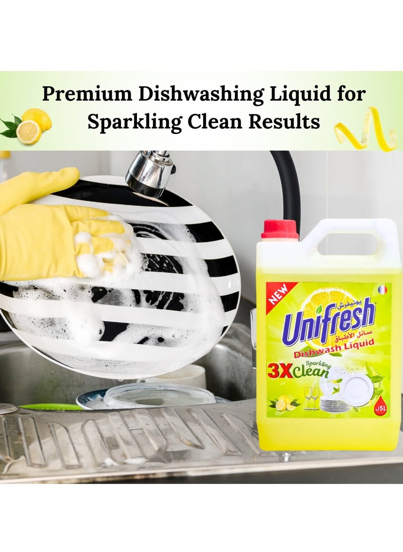 Unifresh Dishwashing Liquid Lemon Yellow 5L – Powerful Grease Cutting, Long-lasting Freshness, Antibacterial Formula, Gentle on Hands, Ideal for Home & Kitchen Use  - Image 2