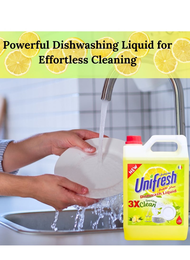 Unifresh Dishwashing Liquid Lemon Yellow 5L – Powerful Grease Cutting, Long-lasting Freshness, Antibacterial Formula, Gentle on Hands, Ideal for Home & Kitchen Use  - Image 3