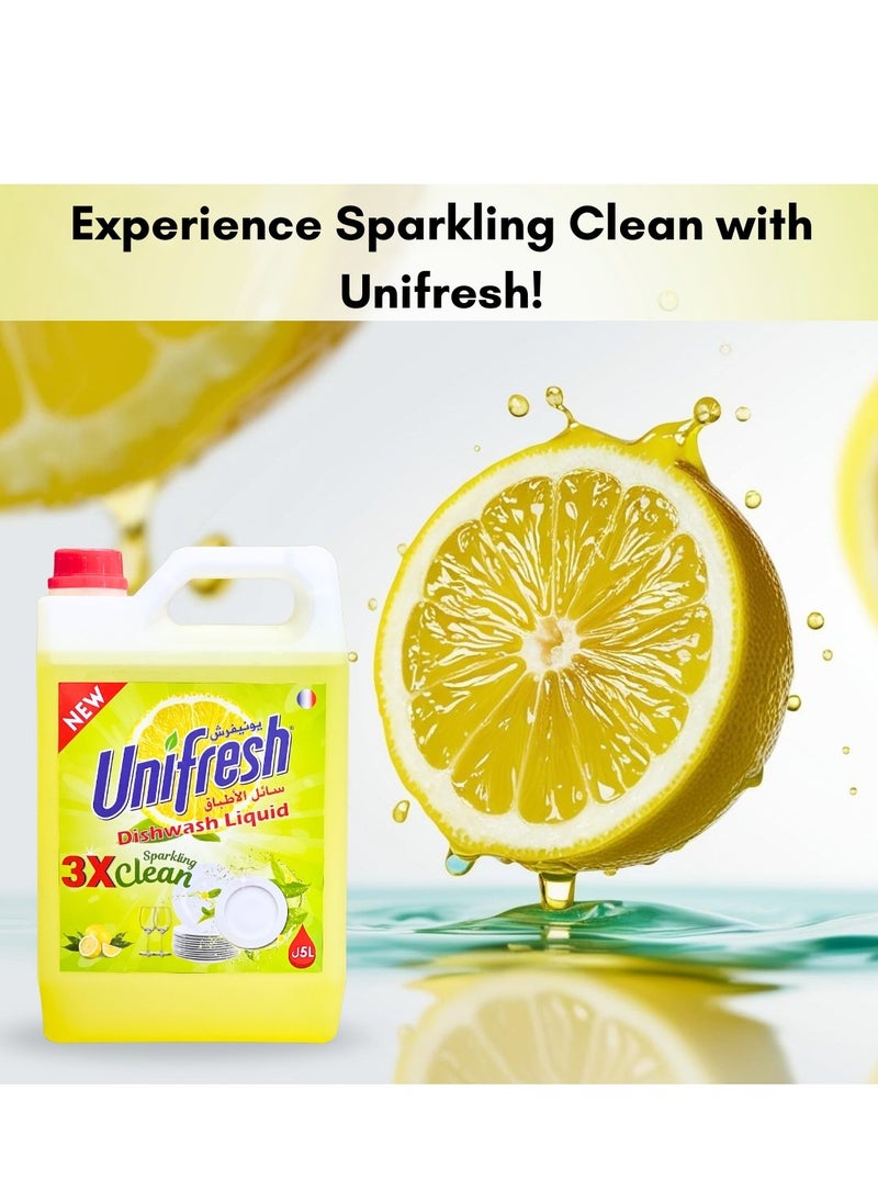 Unifresh Dishwashing Liquid Lemon Yellow 5L – Powerful Grease Cutting, Long-lasting Freshness, Antibacterial Formula, Gentle on Hands, Ideal for Home & Kitchen Use  - Image 4