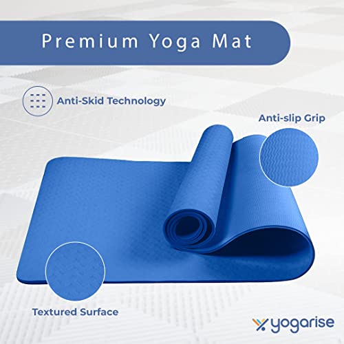 Yogarise 6mm Anti-Skid Yoga Mat with Carry Bag, Eco-Friendly, Water-Resistant, Non-Toxic, Super Soft, Easy to Fold, Durable, Lightweight, Perfect for Yoga, Pilates, Gym & Outdoor Workouts (Blue) - Image 2