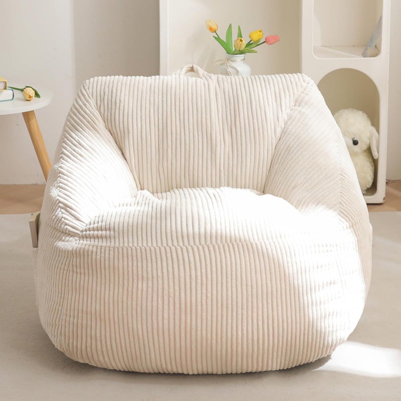 MAXYOYO Kids Bean Bag Chair Bean Bag Couch with Handle Comfy Toddler Chair for Boys and Girls Accent Sofa Chair with Pocket for Gaming Reading Relaxing Beige