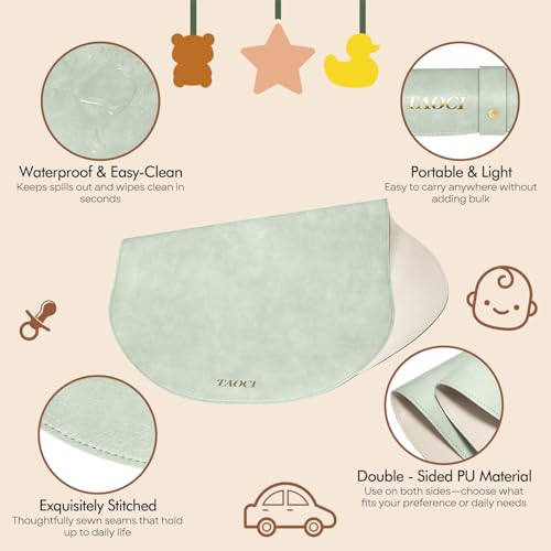 TAOCI Portable Changing Pad - Baby Changing Mat, Waterproof Diaper Changing Pads, Wipeable Foldable Vegan Leather for Travel & On-the-Go, Home, Light Green, 27.5" x 15.7" - Image 3