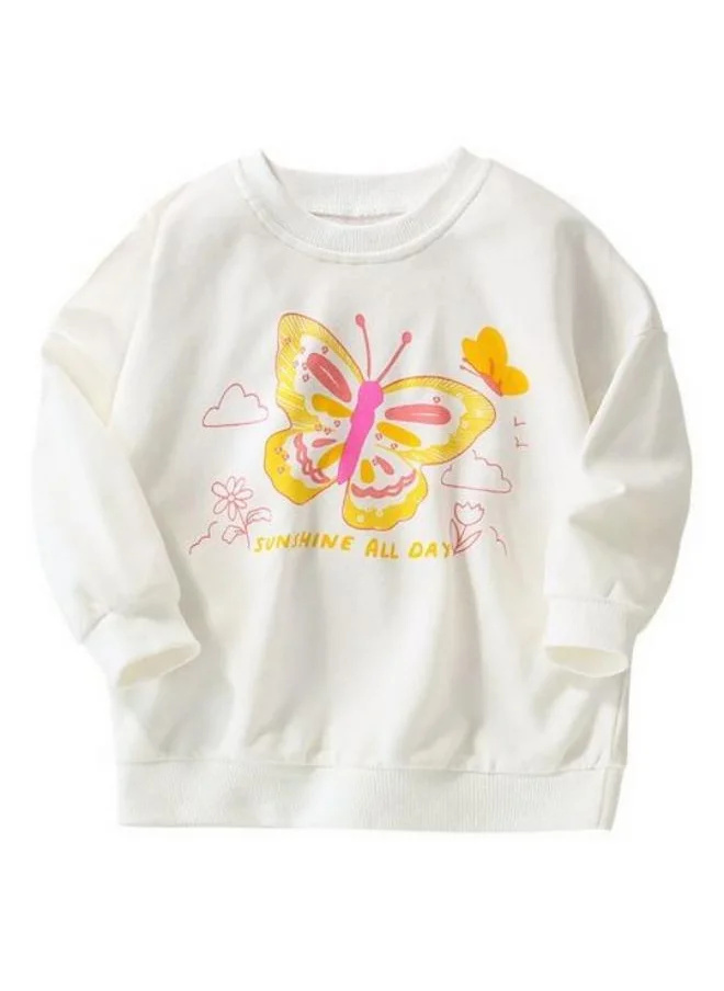 يونيكي White Printed Long Sleeve Crew Neck T-Shirt