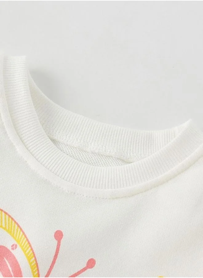 يونيكي White Printed Long Sleeve Crew Neck T-Shirt