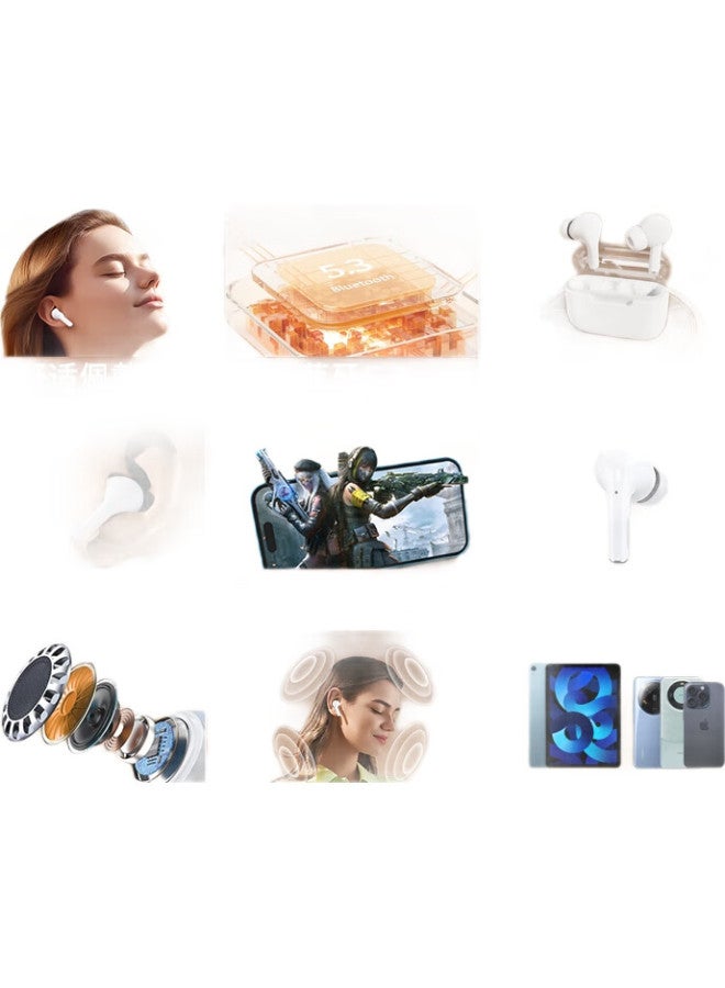 Xiwxi Wireless Bluetooth Earphones, Semi In-Ear Headphones, Music Sports Gaming Headphones Bluetooth 5.3, Compatible With Apple Huawei Xiaomi Phones, P3+ Moon Rock White - Image 2