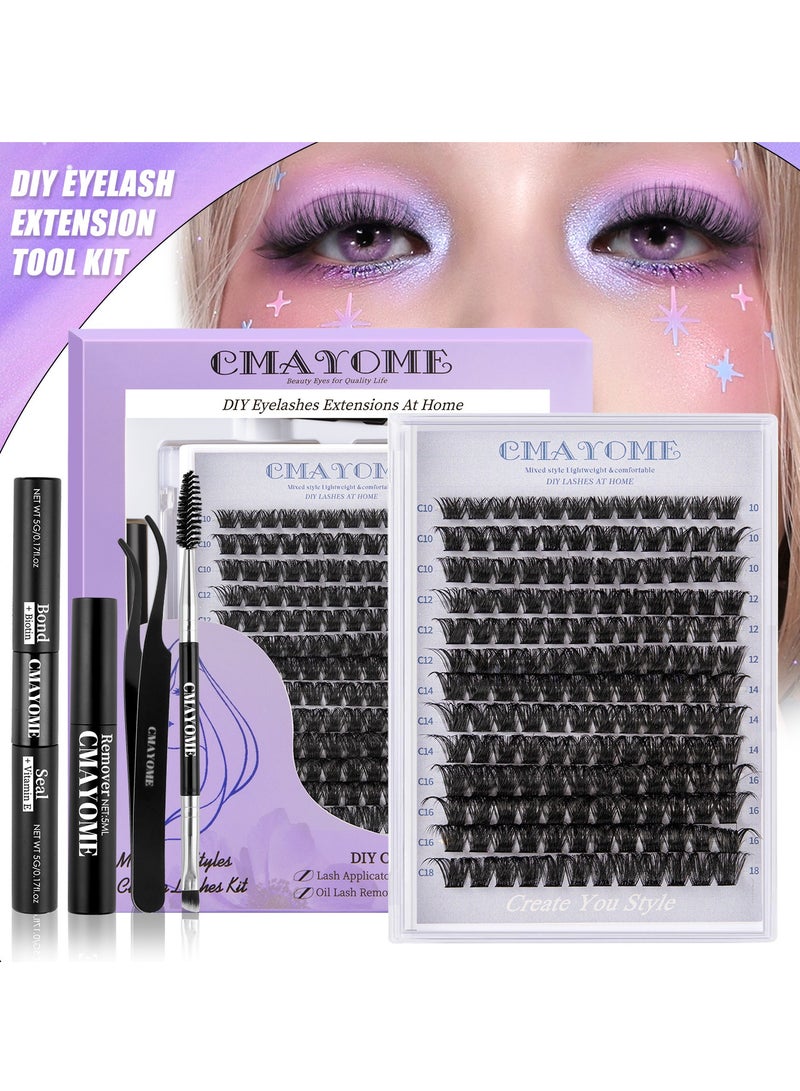 CMAR Lash Extension Kit Eyelash Extension Kit  DIY Lash Extension Kit 156 PCS Lash Clusters 8-18mm Cluster Eyelash Extensions Kit with Lash Bond and Seal Lash Applicator Tool - Image 1