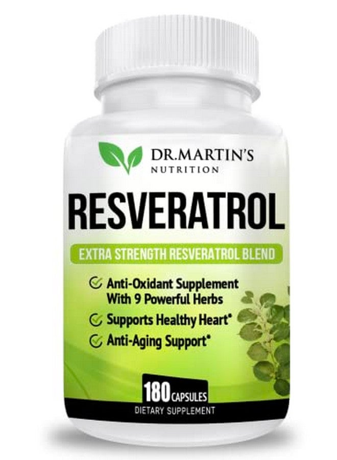 DR. MARTIN'S NUTRITION Extra Strength Resveratrol 1568Mg 180 Capsules 3 Months Supply ; Antioxidant Supplement ; Natural Transresveratrol Pills ; For Antiaging Heart Health Immune System & Brain Function - Image 1