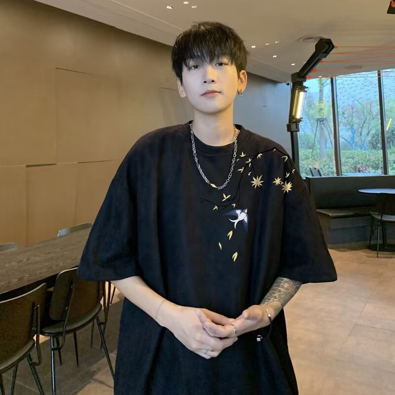 Heavy Branch Printed Short-Sleeved T-Shirt Men'S 2024 Fashionable Suede Round Neck Half-Sleeved Suede For Teenagers - Image 3