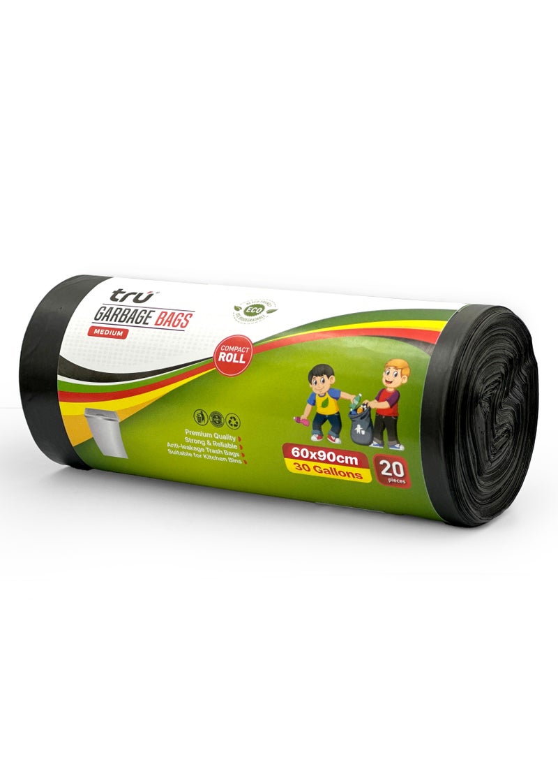 Tru Garbage Bags Compact Roll 30 Gallon (20pc x 20 Rolls) 400bags - Black - Image 4