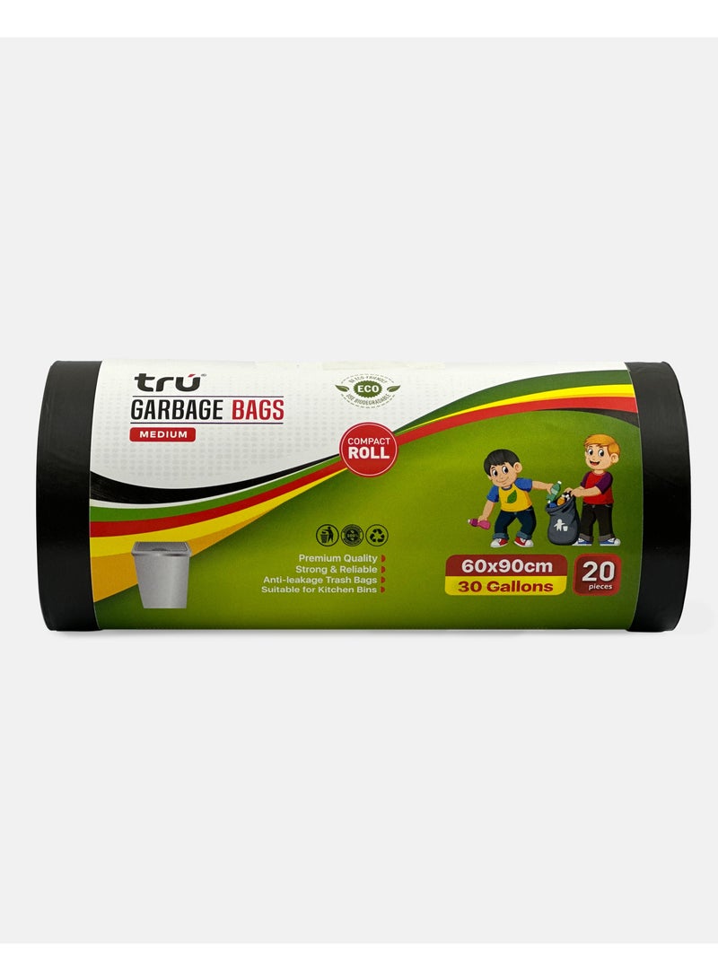 Tru Garbage Bags Compact Roll 30 Gallon (20pc x 20 Rolls) 400bags - Black - Image 3