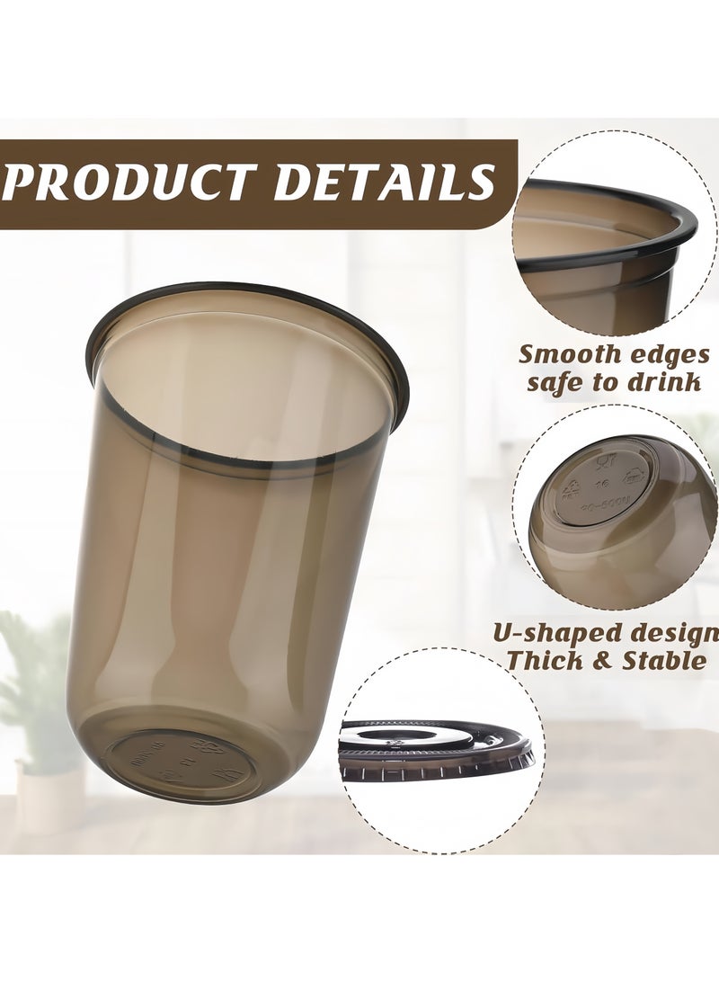 ٥٠ كوب بلاستيك أسود مع أغطية، سعة ٥٠٠ مل – للمشروبات الباردة مثل القهوة المثلجة، العصائر، السموذي، مناسب للحفلات والمقاهي - Image 2