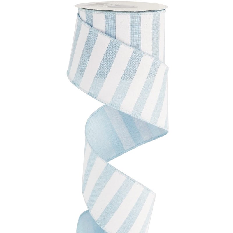 MEEDEE Blue White Stripe Ribbon 2.5 Inch Light Blue Wired Ribbon for Baby Boy Wreath, Baby Shower Elephant Wreath Diaper Cake Supplies, 10 Yards - Image 1