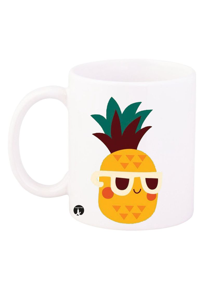 A Pineapple Design Mug White/Orange/Red 12ounce
