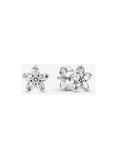 Snowflake Sterling Silver Stud Earrings with Clear Cubic Zirconia
