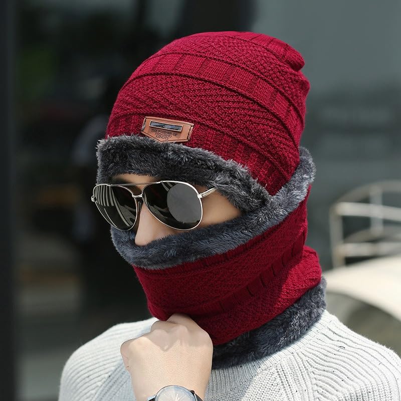 Zacharias Unisex Winter Woolen Cap with Neckmuffler/Neckwarmer cw-13 (Maroon_Free Size) (Pack of 10 Pair) - Image 2