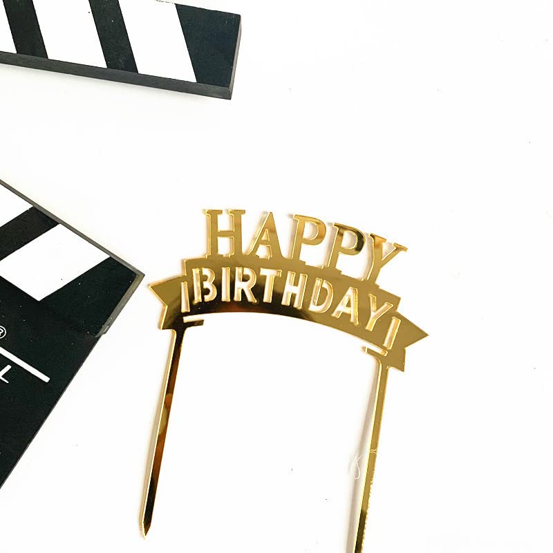 Hazyore Gold Birthday Cake Topper, 6pcs Acrylic Birthday Cake Toppers Happy Birth Cake Toppers for Decorations Gold Topper for Girls Women's Party Decorations - Image 2
