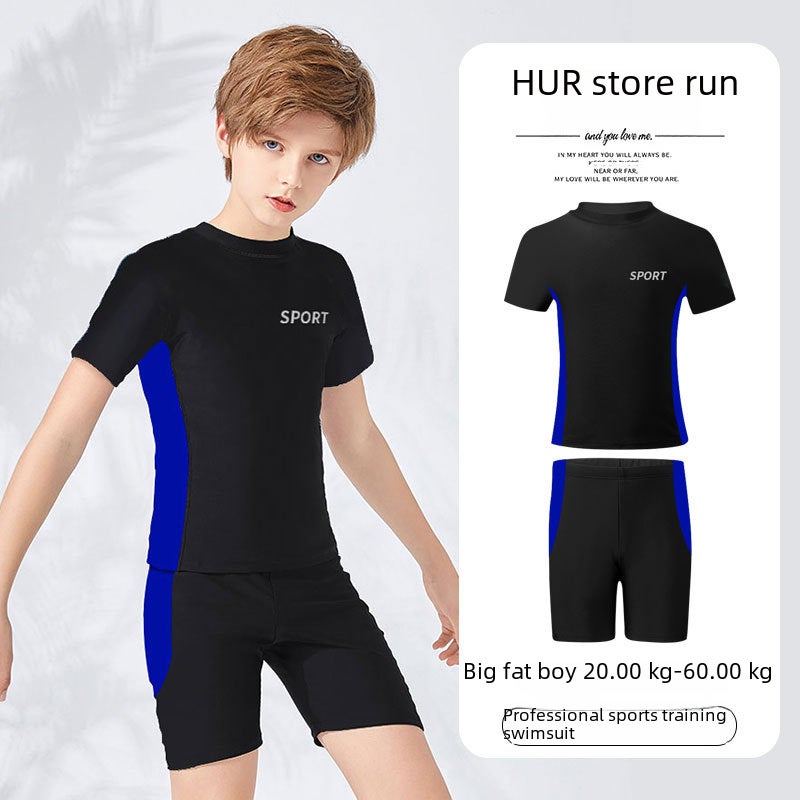 Hutun Kidsren's Swimsuit Boys' Medium and Large Kidsren's Split Training Swimsuit Boys' Swimming Trunks 2022 New Quick-Drying Suit(Royal Blue, L) - Image 2