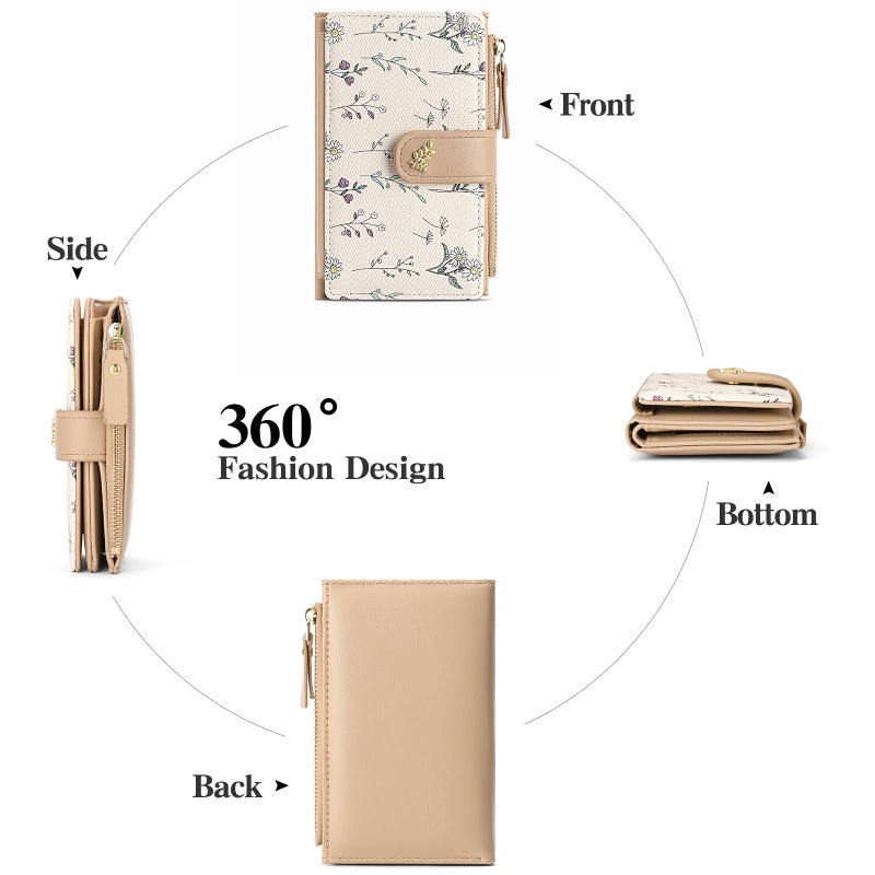 GAEKEAO Wallets for Women RFID Blocking Medium Bifold Ladies Wallet Vegan Leather Floral Card Holder Purse Zipper Coin Pocket - Image 4
