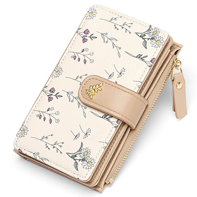 GAEKEAO Wallets for Women RFID Blocking Medium Bifold Ladies Wallet Vegan Leather Floral Card Holder Purse Zipper Coin Pocket - Image 1