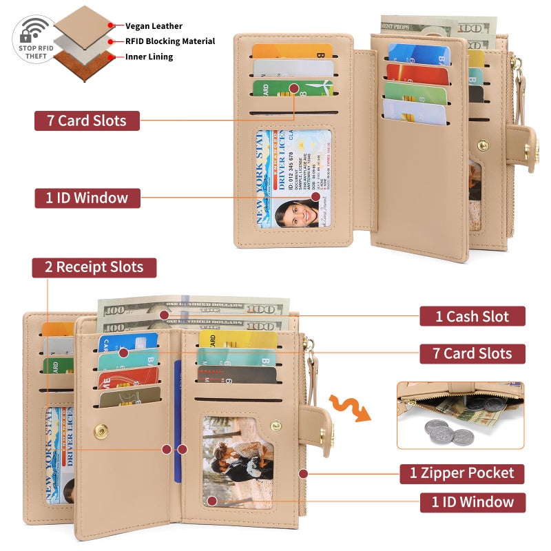 GAEKEAO Wallets for Women RFID Blocking Medium Bifold Ladies Wallet Vegan Leather Floral Card Holder Purse Zipper Coin Pocket - Image 2