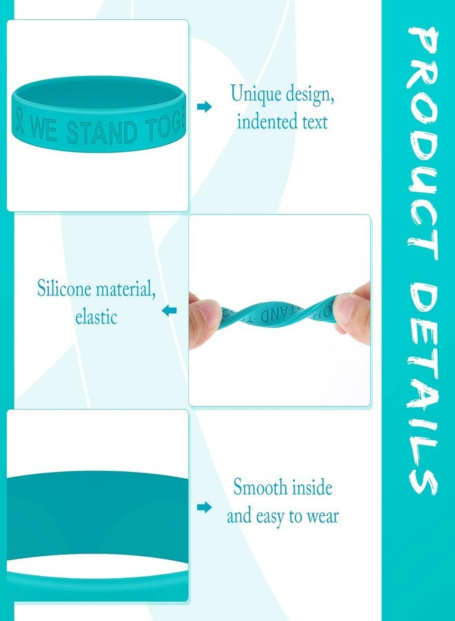 Kigeli 100 Pcs Teal Ribbon Awareness Silicone Wristbands Teal Ribbon Silicone Bracelets Bulk Motivational Wristbands Rubber Cervical Ovarian Cancer Awareness Products for Men Women Survivor Events, - Image 4