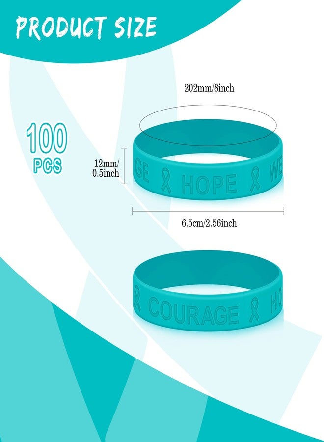 Kigeli 100 Pcs Teal Ribbon Awareness Silicone Wristbands Teal Ribbon Silicone Bracelets Bulk Motivational Wristbands Rubber Cervical Ovarian Cancer Awareness Products for Men Women Survivor Events, - Image 2