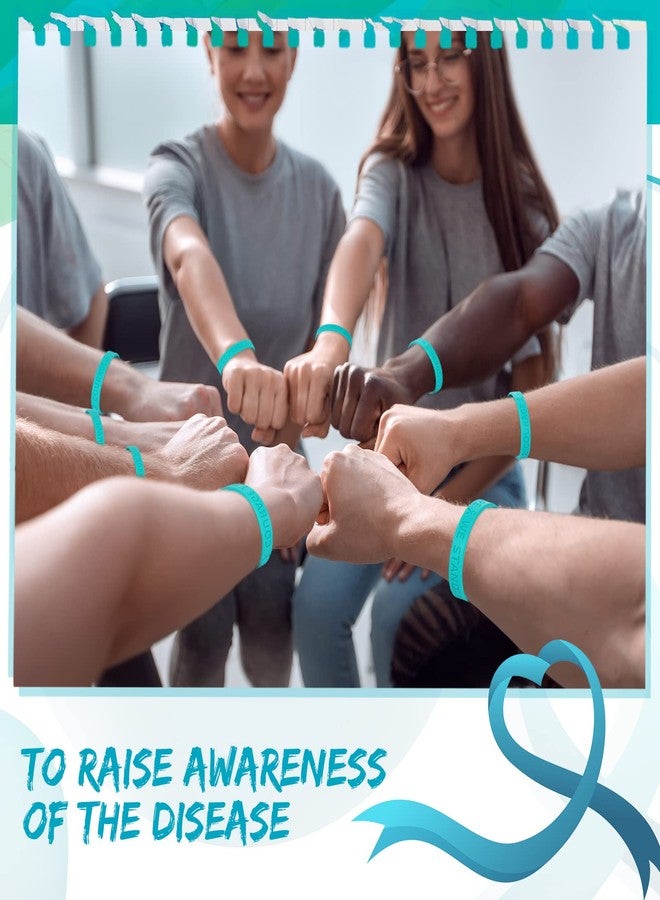 Kigeli 100 Pcs Teal Ribbon Awareness Silicone Wristbands Teal Ribbon Silicone Bracelets Bulk Motivational Wristbands Rubber Cervical Ovarian Cancer Awareness Products for Men Women Survivor Events, - Image 5