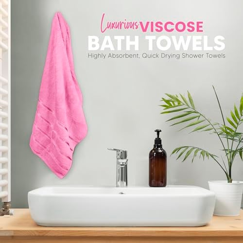 YRALY 8 Piece Luxury Towel Set, 600 GSM Ring Spun Cotton, Soft & Absorbent Viscose Stripe Towels, 2 Bath, 2 Hand, and 4 Wash Cloths Ideal for Daily Use, Pink - Image 3