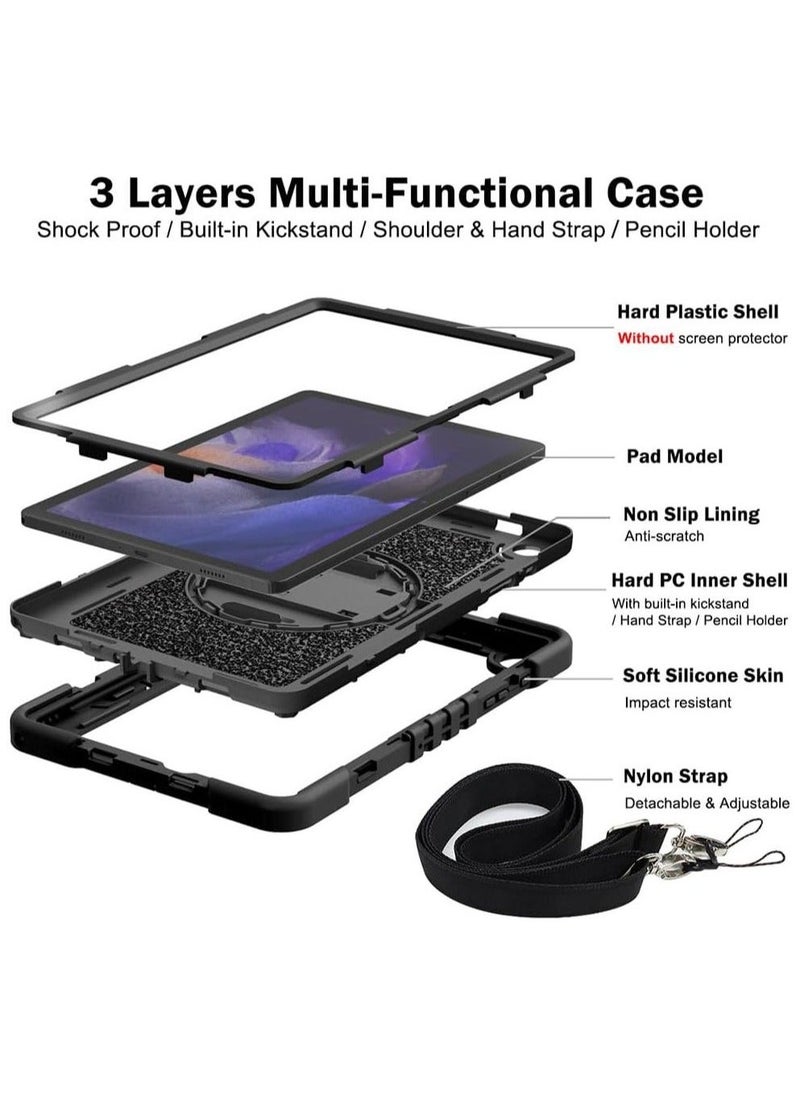 Compatible with Samsung Galaxy Tab A9 Plus 11 Inch 2023 Cover, Light Weight Rugged Case with Hand Strap Kickstand and Shoulder Straps For Tab A9+ (Black)
