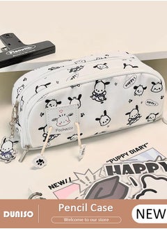 DUNISO 2 Layers Pochacco Pencil Case for Boys and Girls,Large Capacity Multifunctional Durable Zipper Pen Bag,Simple Cute White Pencil Painting Storage Pouch with Kawaii Decorations and Cartoon Character Printing,Suitable for College School Gift  - Image 1