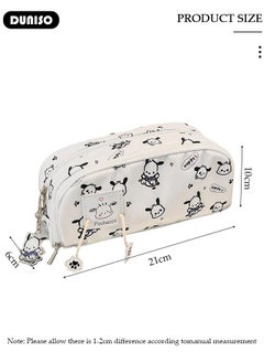 DUNISO 2 Layers Pochacco Pencil Case for Boys and Girls,Large Capacity Multifunctional Durable Zipper Pen Bag,Simple Cute White Pencil Painting Storage Pouch with Kawaii Decorations and Cartoon Character Printing,Suitable for College School Gift  - Image 4