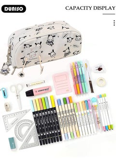 DUNISO 2 Layers Pochacco Pencil Case for Boys and Girls,Large Capacity Multifunctional Durable Zipper Pen Bag,Simple Cute White Pencil Painting Storage Pouch with Kawaii Decorations and Cartoon Character Printing,Suitable for College School Gift  - Image 2