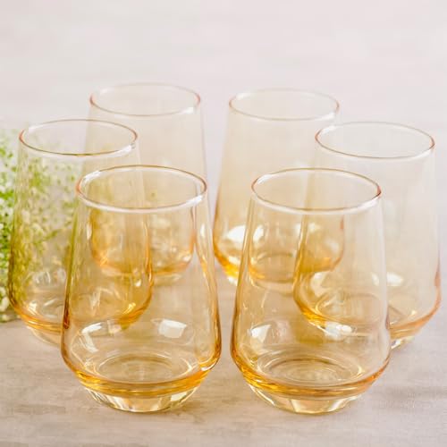 BLACKCARROT Water Glasses Set of 6 | 390 ML Golden Drinking Glasses | Ideal for Juices, Cold Drinks, Smoothies - Image 4