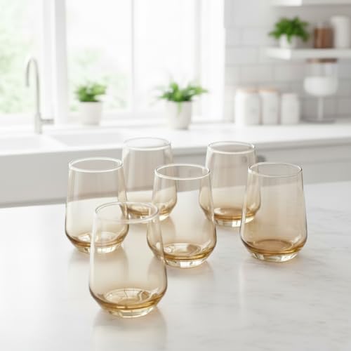 BLACKCARROT Water Glasses Set of 6 | 390 ML Golden Drinking Glasses | Ideal for Juices, Cold Drinks, Smoothies - Image 1